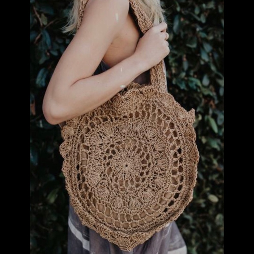 BOHO Coco straw weave round tote shoulder bag